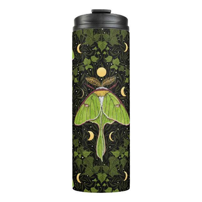 Luna moth, moon phases and ivy damask 2 thermal tumbler (Front)