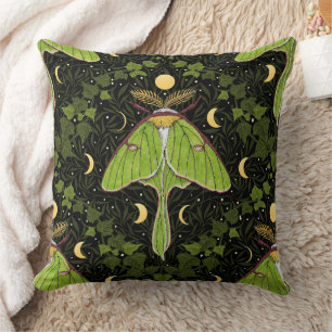 Luna moth, moon phases and ivy damask 2 throw pillow