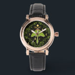 Luna moth, moon phases and ivy damask 2 watch<br><div class="desc">Hand-painted pattern design with luna moth,  ivy and willow leaves damask pattern background</div>