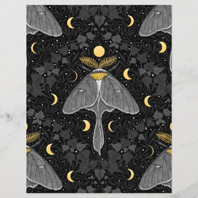 Luna moth, moon phases and ivy damask pattern (Front)