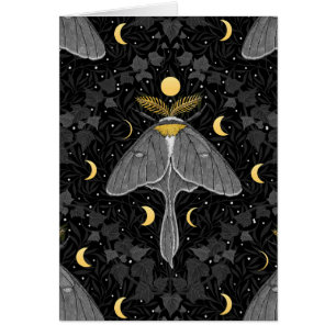 Luna moth, moon phases and ivy damask pattern
