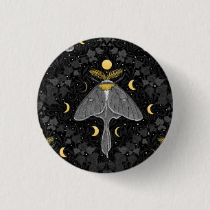 Luna moth, moon phases and ivy damask pattern 1 inch round button