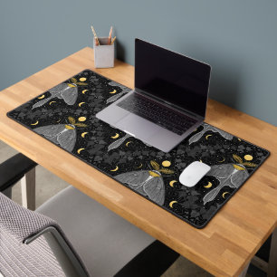 Luna moth, moon phases and ivy damask pattern desk mat