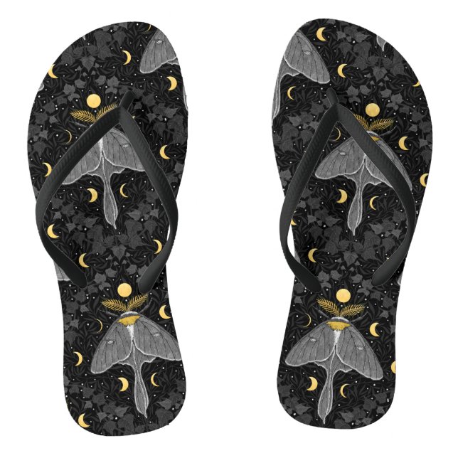 Luna moth, moon phases and ivy damask pattern flip flops (Footbed)