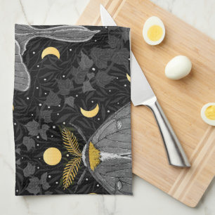 Luna moth, moon phases and ivy damask pattern kitchen towel