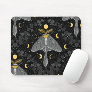 Luna moth, moon phases and ivy damask pattern mouse pad