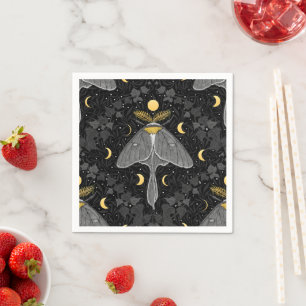 Luna moth, moon phases and ivy damask pattern napkin
