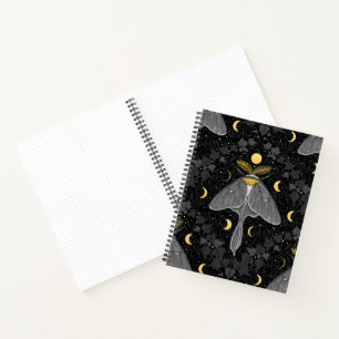 Luna moth, moon phases and ivy damask pattern notebook
