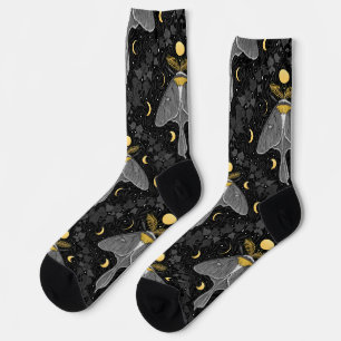 Luna moth, moon phases and ivy damask pattern socks