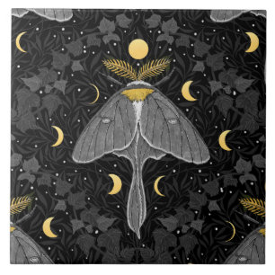 Luna moth, moon phases and ivy damask pattern tile