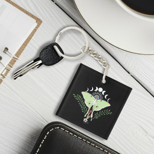 Luna Moth Moon Phases Black Keychain