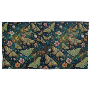 Luna Moth & Moon Phases, Starry Night Flowers Pillowcase