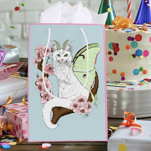 Luna Moth Moon White Cat Green Medium Gift Bag