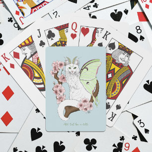 Luna Moth Moon White Cat Green Playing Cards