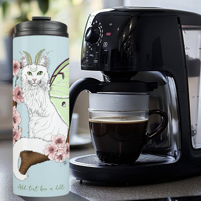 Luna Moth Moon White Cat Green Thermal Tumbler (Creator Uploaded)