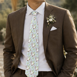 Luna Moth Moon White Cat Green Tie