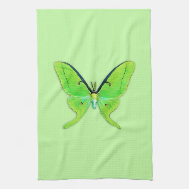 Luna moth on a pale green background kitchen towel (Vertical)