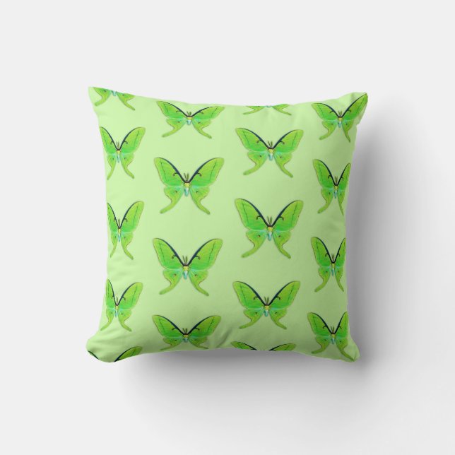 Luna moth on a pale green background throw pillow (Front)