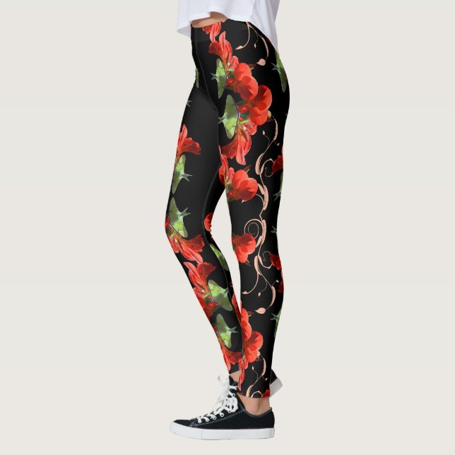 Luna Moth on Canna Flower customizable Leggings (Left)
