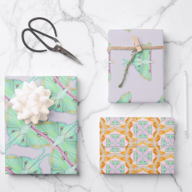 Luna Moth on lavender Wrapping Paper Sheet (Front)