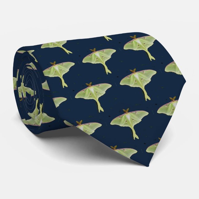 Luna Moth with Navy Background - necktie (Rolled)