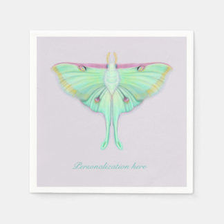 Luna Moth with Personalization on lavender Napkin