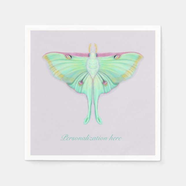 Luna Moth with Personalization on lavender Napkin (Front)
