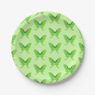Luna moths - lime green on a pale green background paper plate