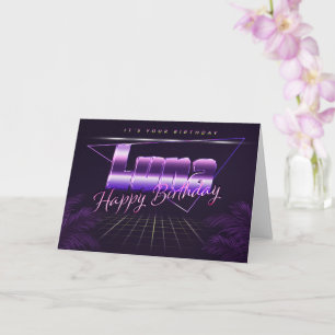Luna Nom Prénom lila retro Carte Anniversaire
