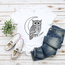 Luna Owl Line Art with Crescent Moon