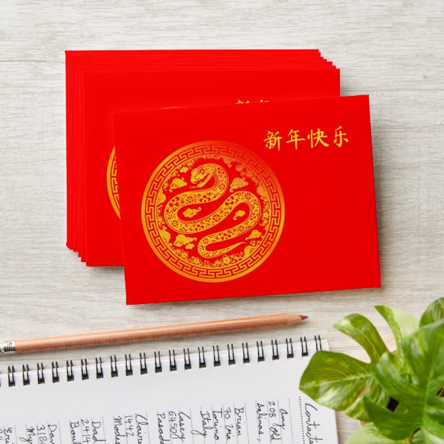 Lunar 2025 Chinese New Year Gold SNAKE 中国传统新年 Red  Envelope (Stacked)