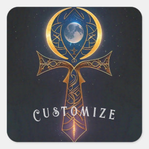 Lunar Ankh Square Sticker