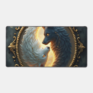 Lunar Balance – Where Shadows Embrace the Light.  Desk Mat