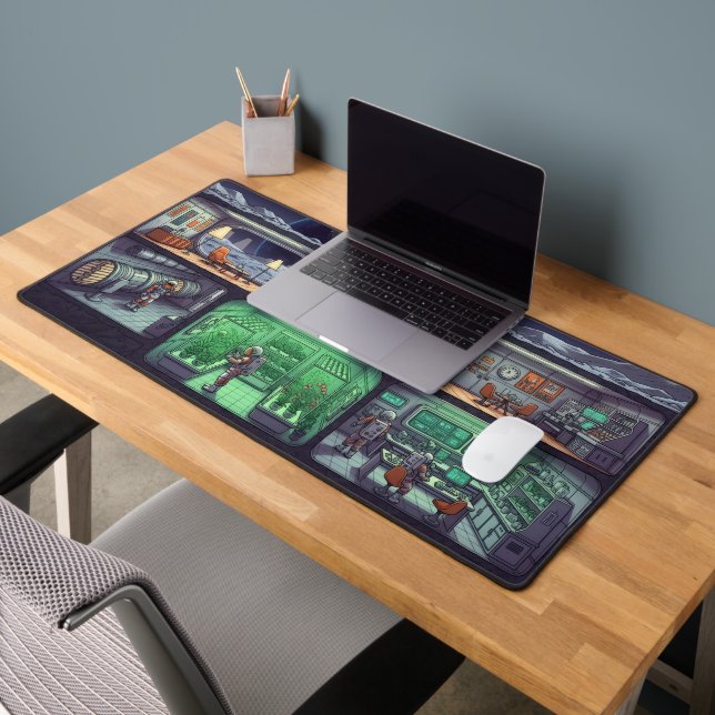 Lunar Base Cross-Section - Retro Space Living Scen Desk Mat (Office 2)