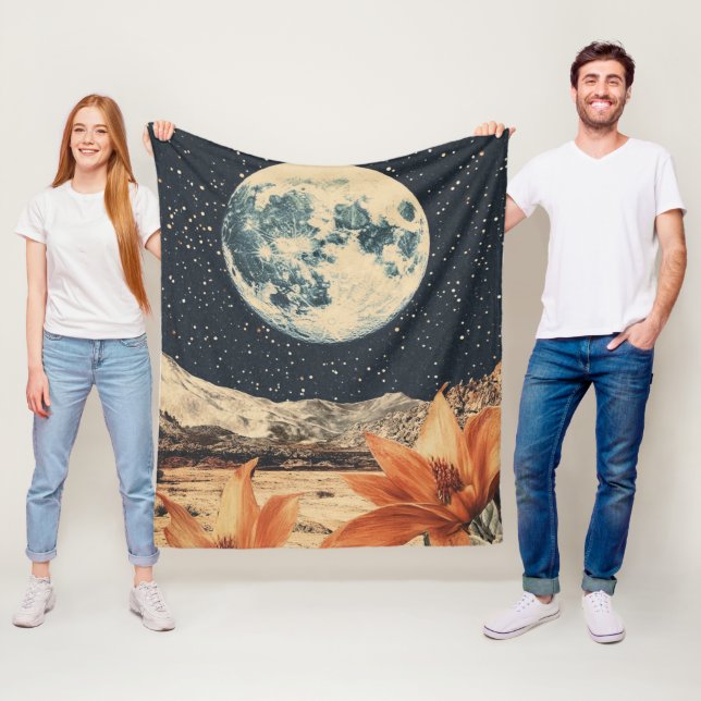 Lunar Bloom Over Sandy Peaks Fleece Blanket (In Situ)