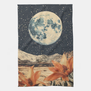 Lunar Bloom Over Sandy Peaks Kitchen Towel