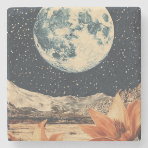 Lunar Bloom Over Sandy Peaks Stone Coaster