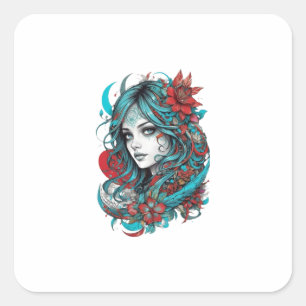 Lunar Blossom Reverie Turquoise Moonchild Crimson  Square Sticker