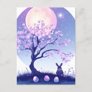 Lunar Bunny Night Holiday Postcard