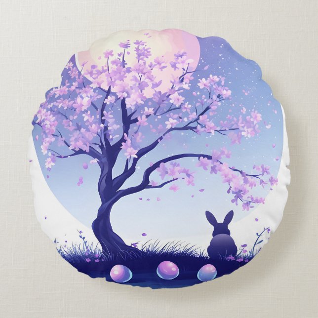 Lunar Bunny Night Round Pillow (Front)