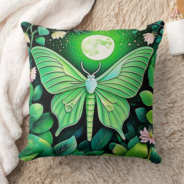 Lunar Butterfly Bloom Design Throw Pillow (Blanket)