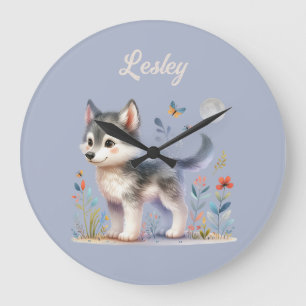 Lunar Cub - Baby Wolf Wall Clock