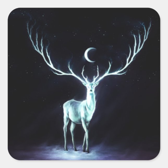 Lunar Deer Protector Digital Art Square Sticker (Front)