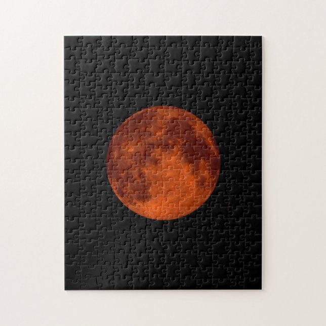 Lunar eclipse blood moon red on black background jigsaw puzzle (Vertical)