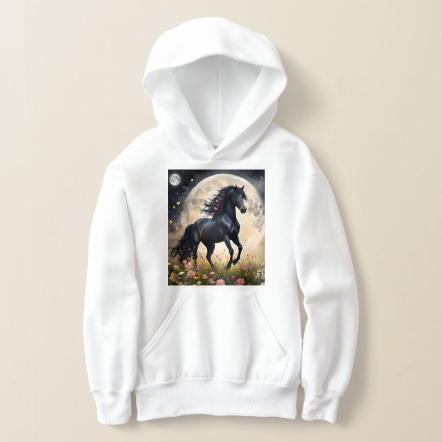 Lunar Elegance: Black Fantasy Horse with Moon  (Laydown)