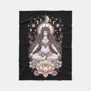 Lunar Lotus Meditation Priestess Moon Phases Stars Fleece Blanket