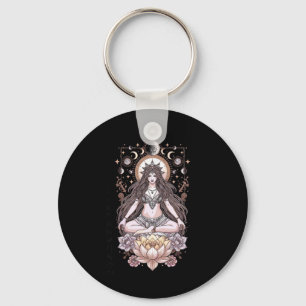 Lunar Lotus Meditation Priestess Moon Phases Stars Keychain