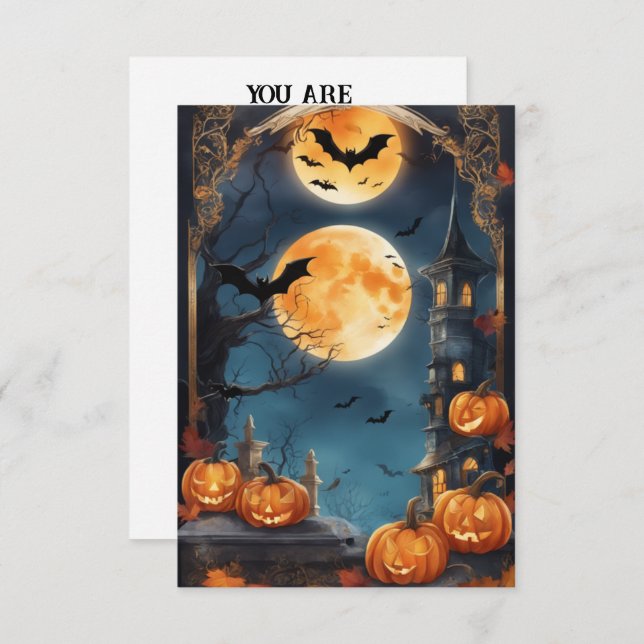 Lunar Lure: Customize Your Enchanted Halloween Inv Invitation (Front/Back)