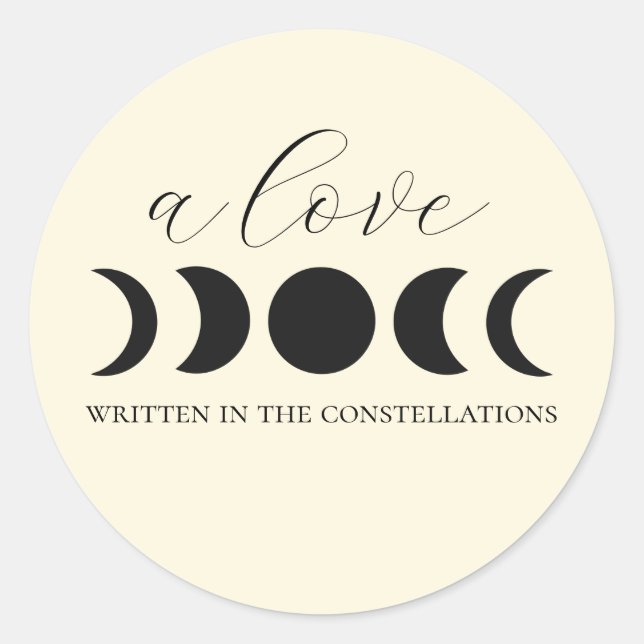 Lunar Luxe Black & Cream Moon Phase Wedding  Classic Round Sticker (Front)