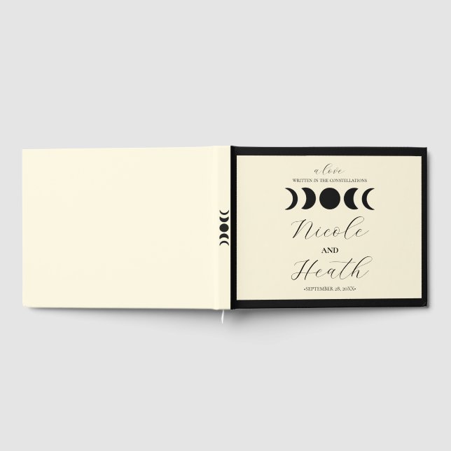 Lunar Luxe Black & Cream Moon Phase Wedding  Guest Book (Full)